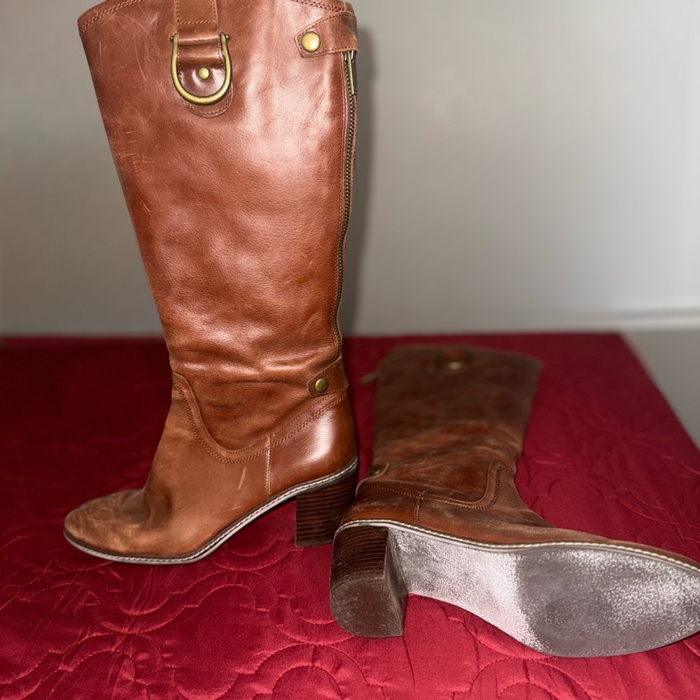 Anne Klein Brown Leather Boots with Gold Accents